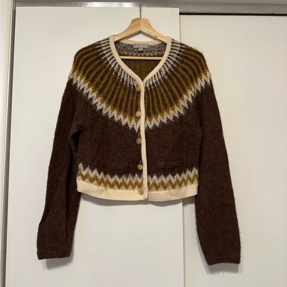 J. Crew Brown and Cream Cardigan Sweater